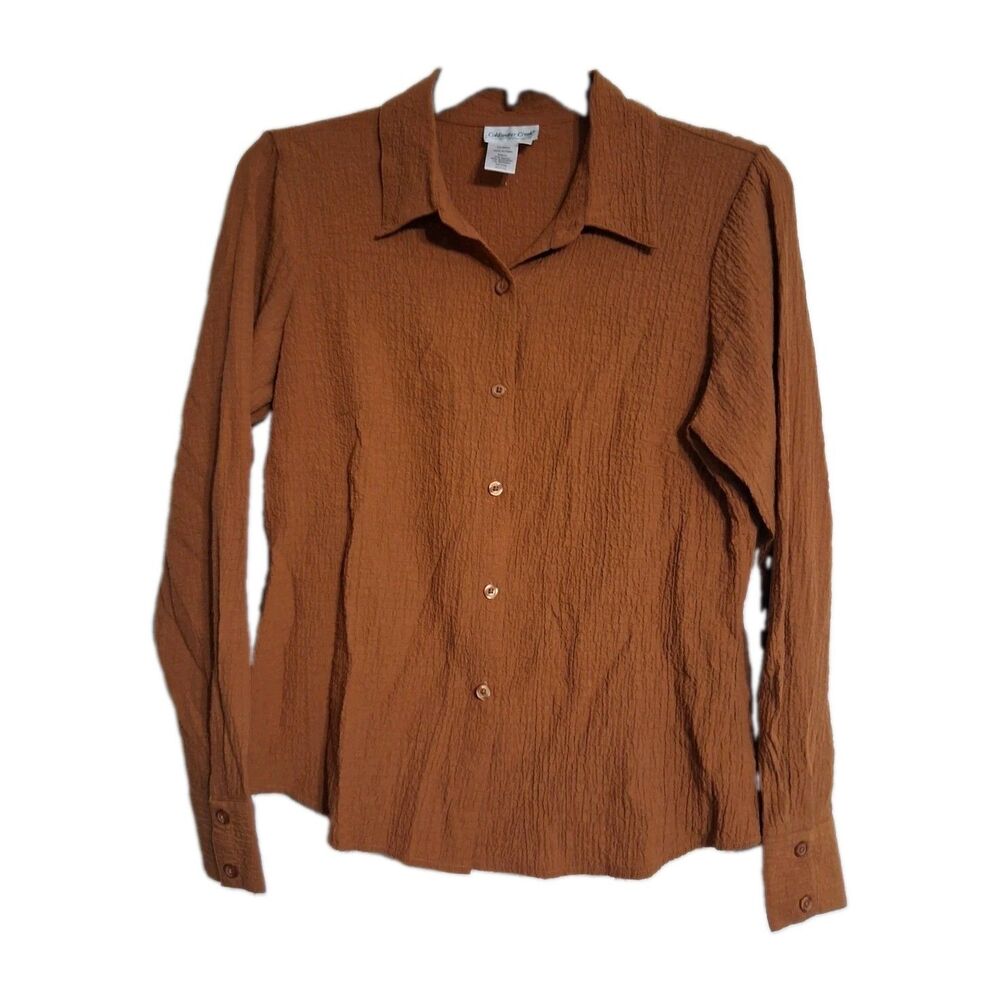 Women's Coldwater Creek Long Sleeve Rust Crepe Blouse Top Size M